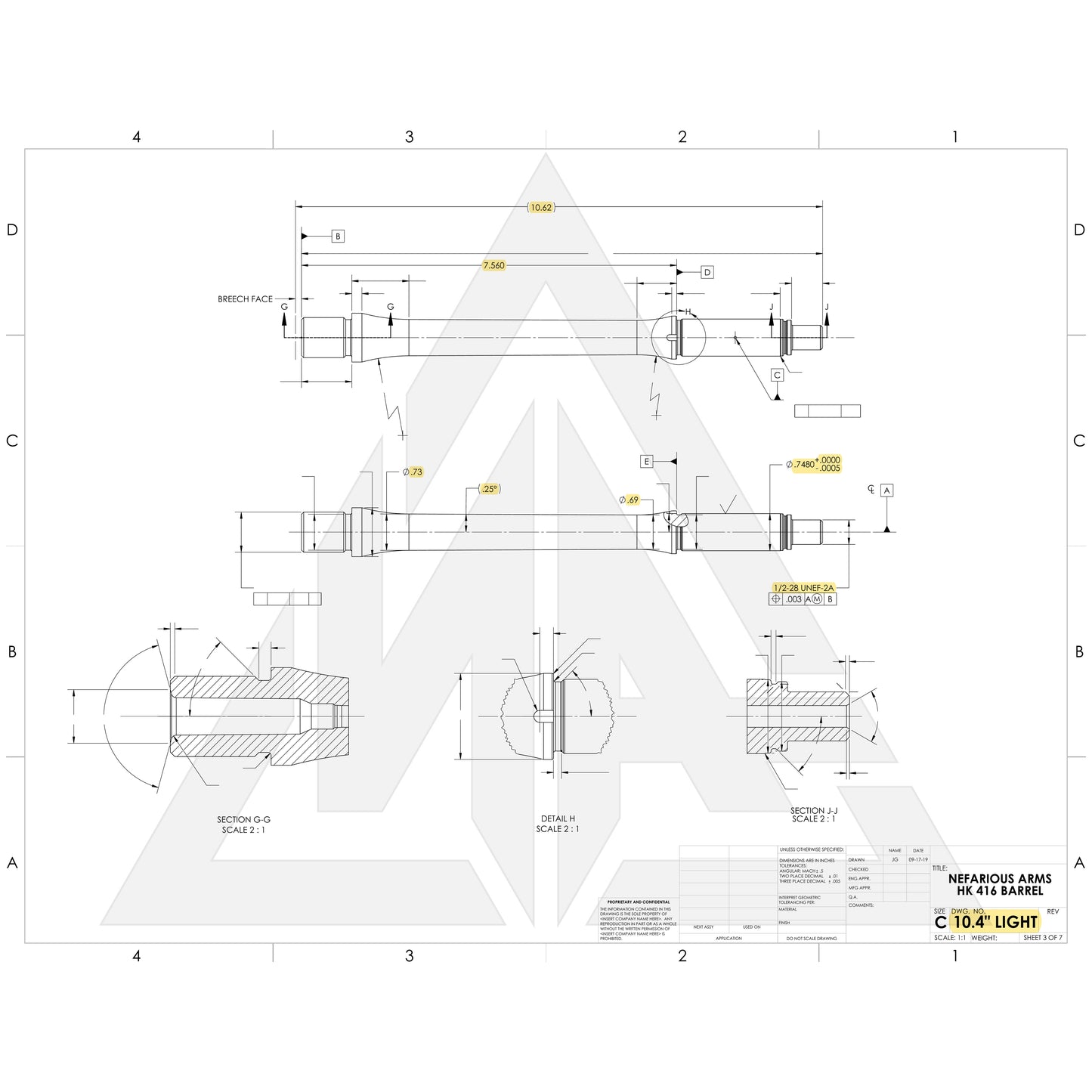 Nefarious Arms HK416 / MR556 Barrel, 10.4" LIGHT, 5.56x45mm NATO