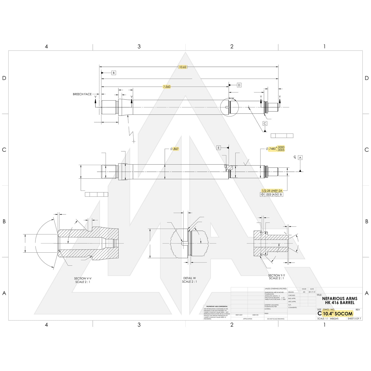 Nefarious Arms HK416 / MR556 Barrel, 10.4" HEAVY, 5.56x45mm NATO