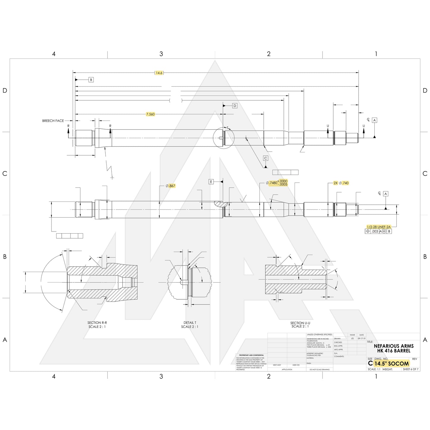 Nefarious Arms HK416 / MR556 Barrel, 14.5" SOCOM, 5.56x45mm NATO