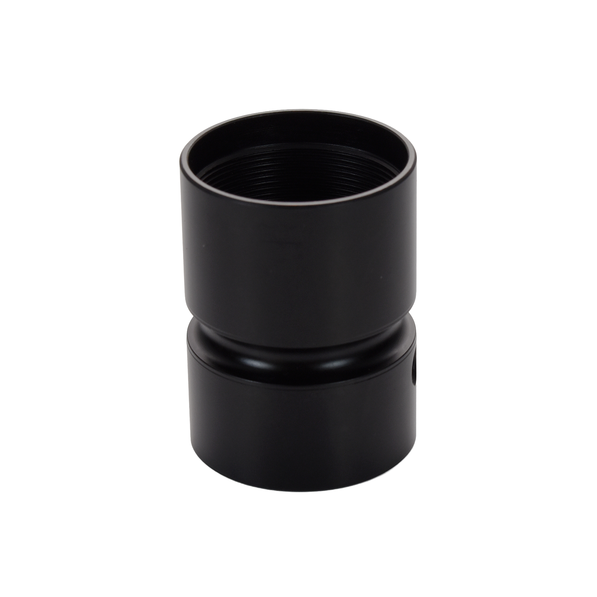 Black cylindrical object on a white background